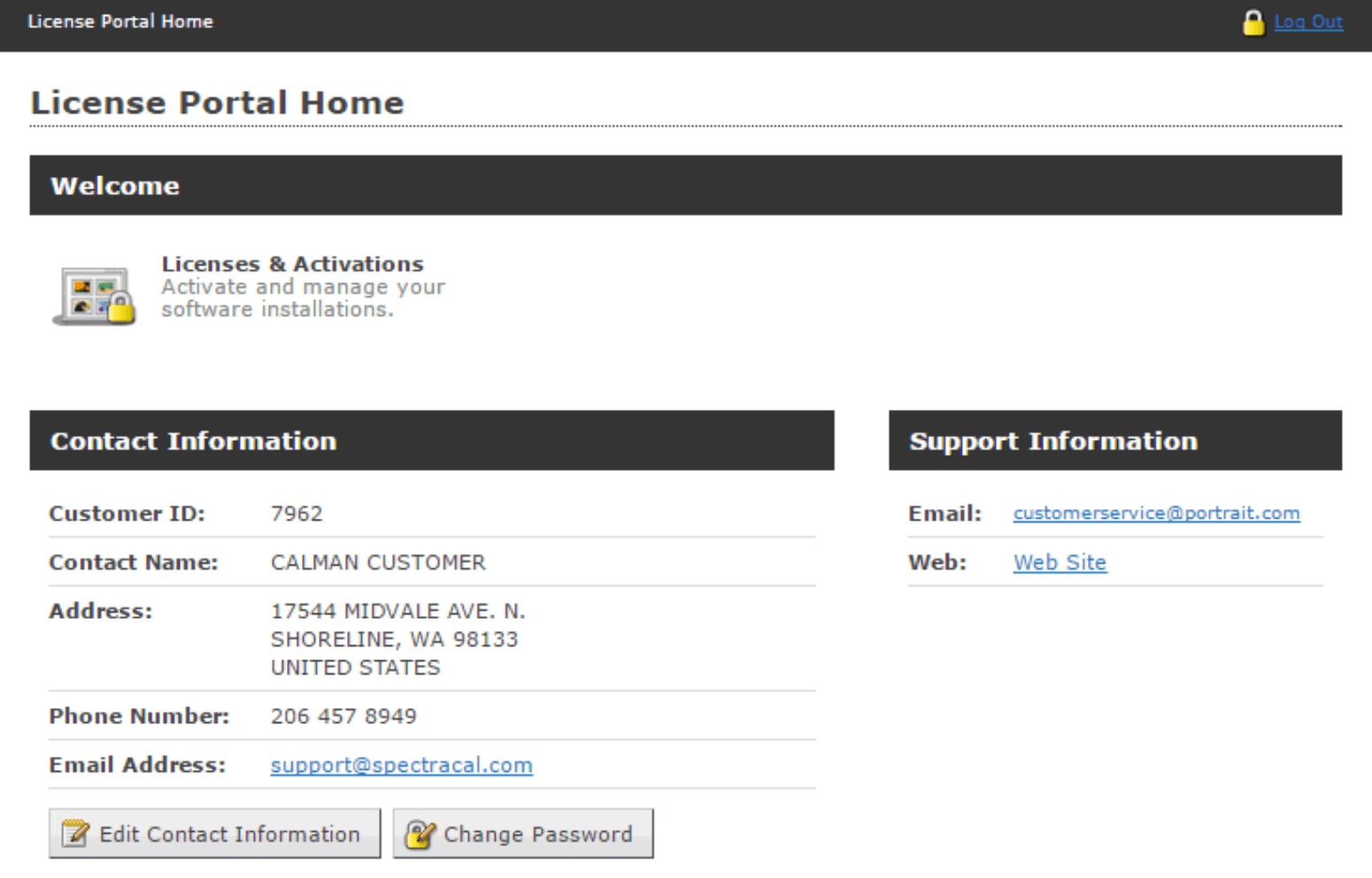 license portal home licenses and activations contact information support information