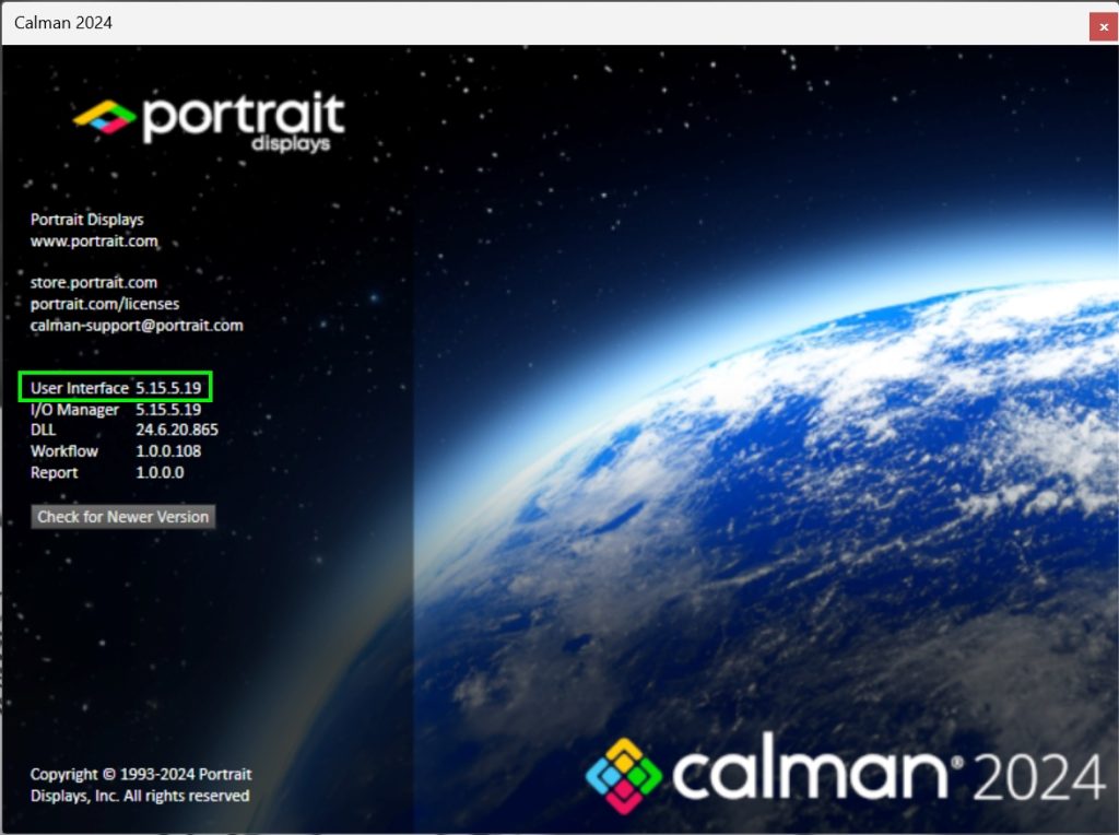 Calman version number user interface