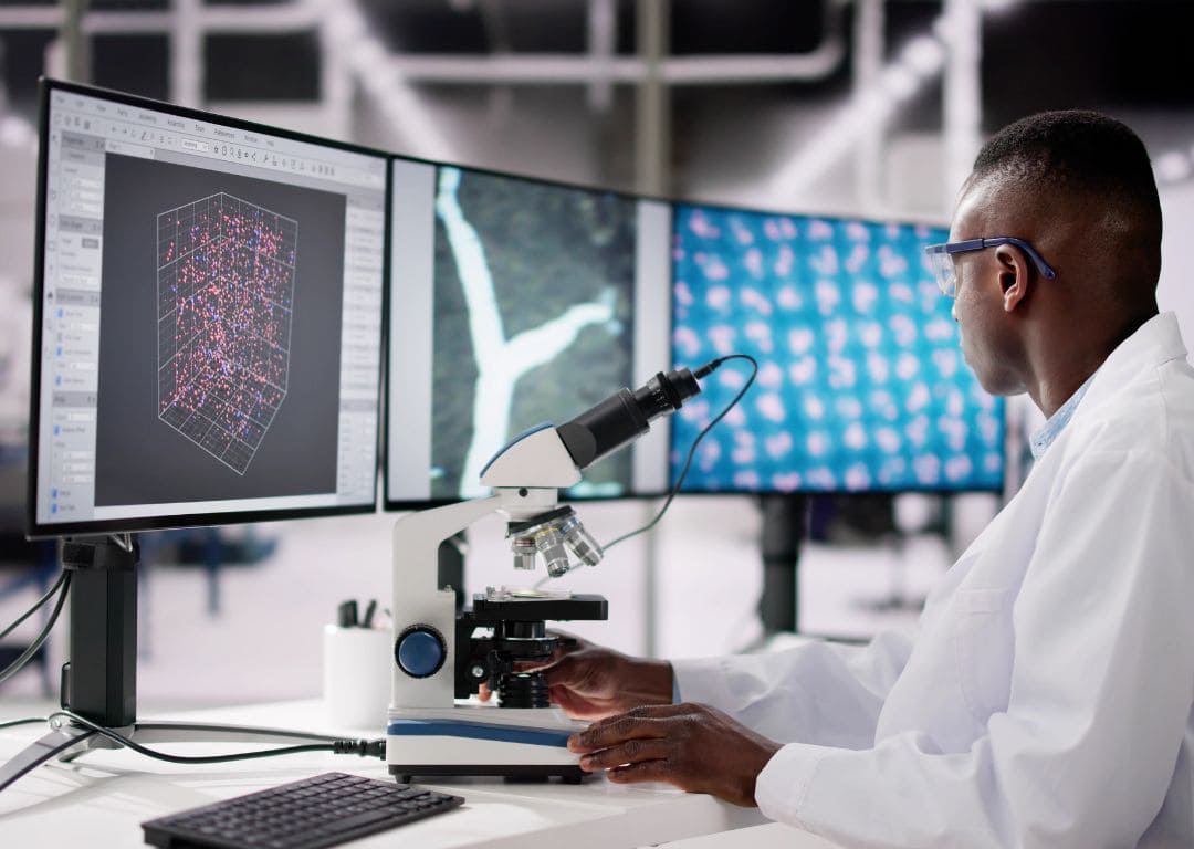 scientist analyzing data on computer